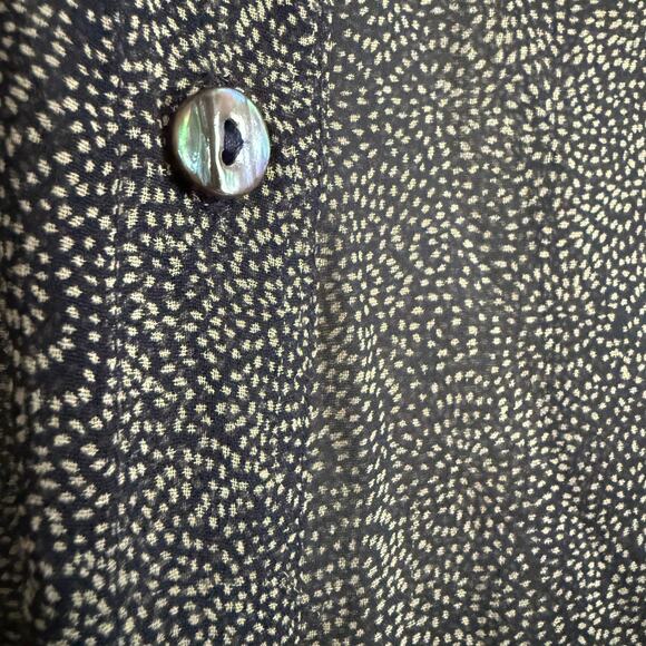 90s Vintage ROBBIE BEE | Navy and Tan Silk Chiffon Button Front Tunic Size 12 - Picture 7 of 7